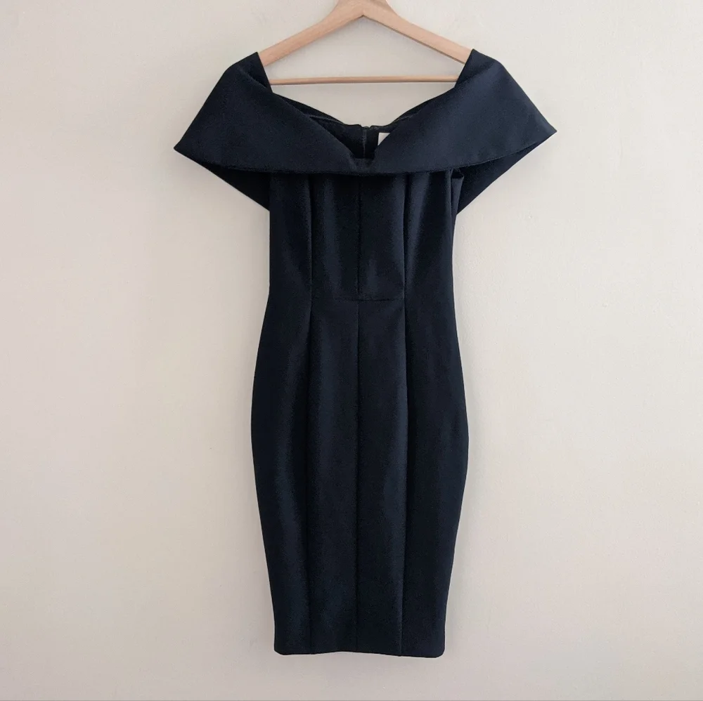 MISHA Off the Shoulder Sheath Black Dress - Picture 5 of 13